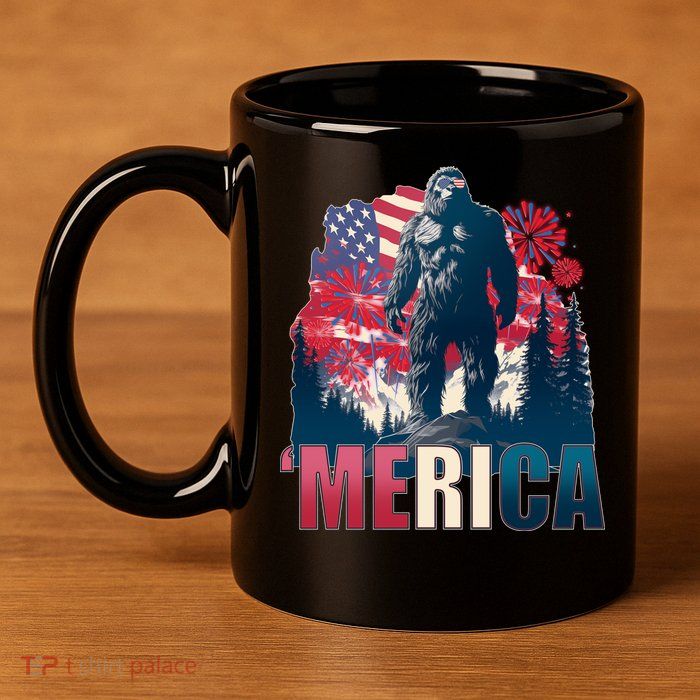 Patriotic Merica Bigfoot Sasquatch 11oz C Handle Ceramic Mug