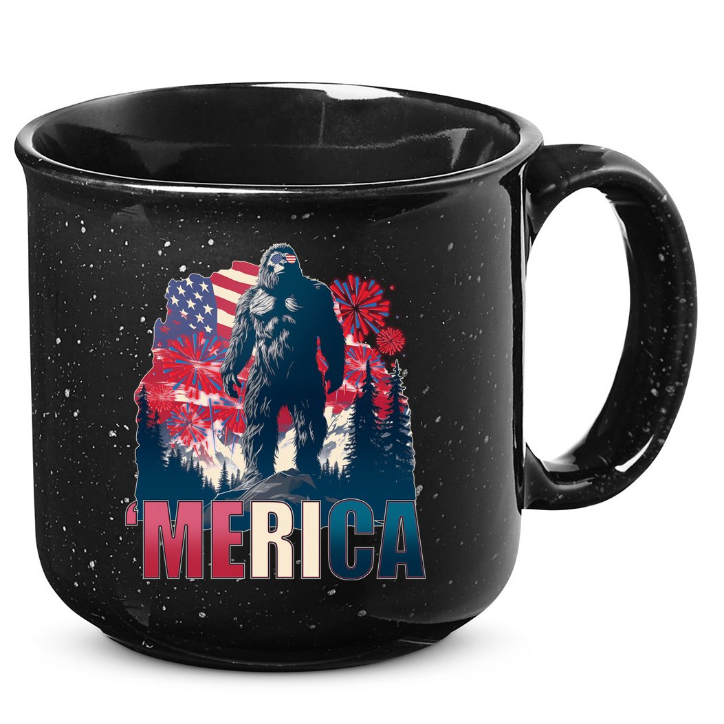 Patriotic Merica Bigfoot Sasquatch 15oz Campfire Ceramic Mug