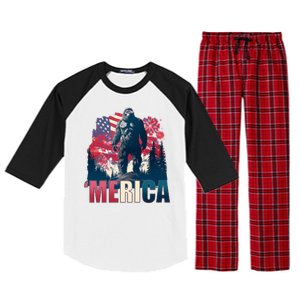 Patriotic Merica Bigfoot Sasquatch Raglan Sleeve Pajama Set