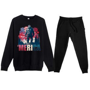 Patriotic Merica Bigfoot Sasquatch Premium Crewneck Sweatsuit Set