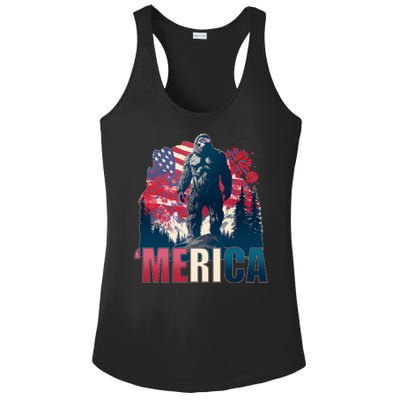 Patriotic Merica Bigfoot Sasquatch Ladies PosiCharge Competitor Racerback Tank