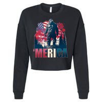 Patriotic Merica Bigfoot Sasquatch Cropped Pullover Crew