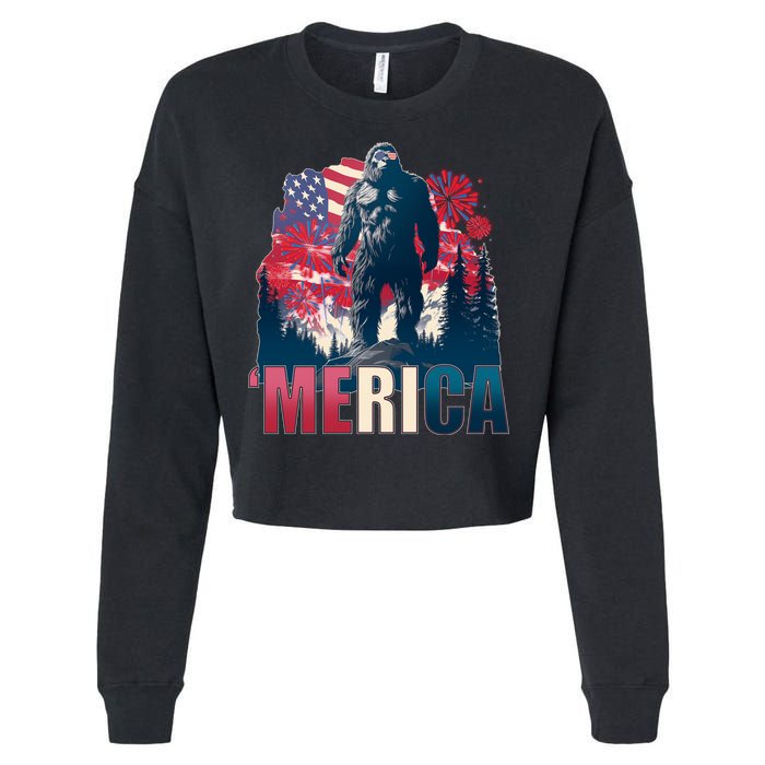 Patriotic Merica Bigfoot Sasquatch Cropped Pullover Crew