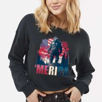 Patriotic Merica Bigfoot Sasquatch Cropped Pullover Crew