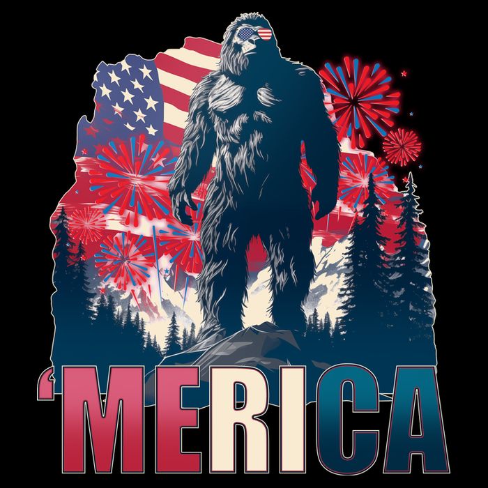Patriotic Merica Bigfoot Sasquatch Cropped Pullover Crew