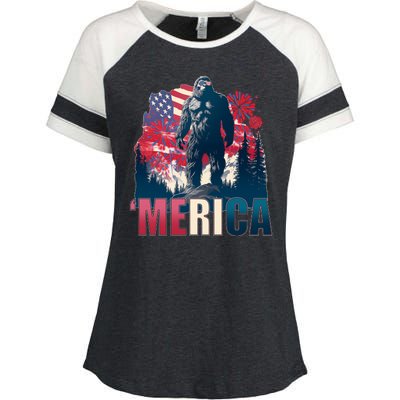 Patriotic Merica Bigfoot Sasquatch Enza Ladies Jersey Colorblock Tee