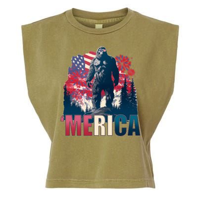 Patriotic Merica Bigfoot Sasquatch Garment-Dyed Women's Muscle Tee