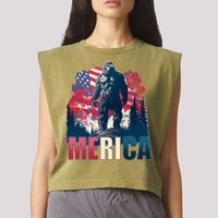 Patriotic Merica Bigfoot Sasquatch Garment-Dyed Women's Muscle Tee