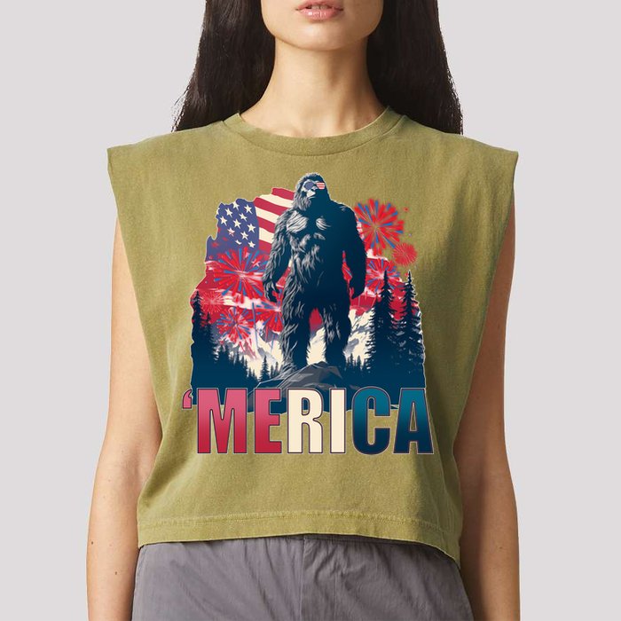 Patriotic Merica Bigfoot Sasquatch Garment-Dyed Women's Muscle Tee