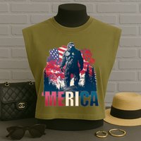 Patriotic Merica Bigfoot Sasquatch Garment-Dyed Women's Muscle Tee
