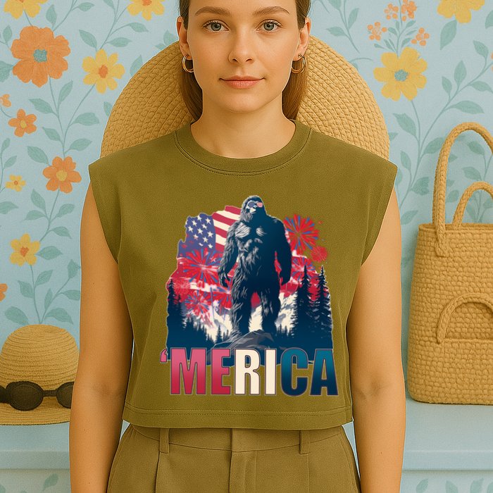 Patriotic Merica Bigfoot Sasquatch Garment-Dyed Women's Muscle Tee