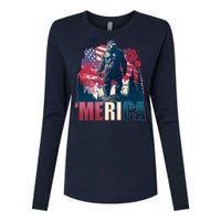 Patriotic Merica Bigfoot Sasquatch Womens Cotton Relaxed Long Sleeve T-Shirt