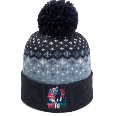 Patriotic Merica Bigfoot Sasquatch The Baniff Cuffed Pom Beanie