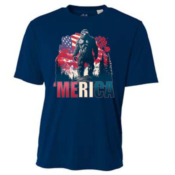 Patriotic Merica Bigfoot Sasquatch Cooling Performance Crew T-Shirt