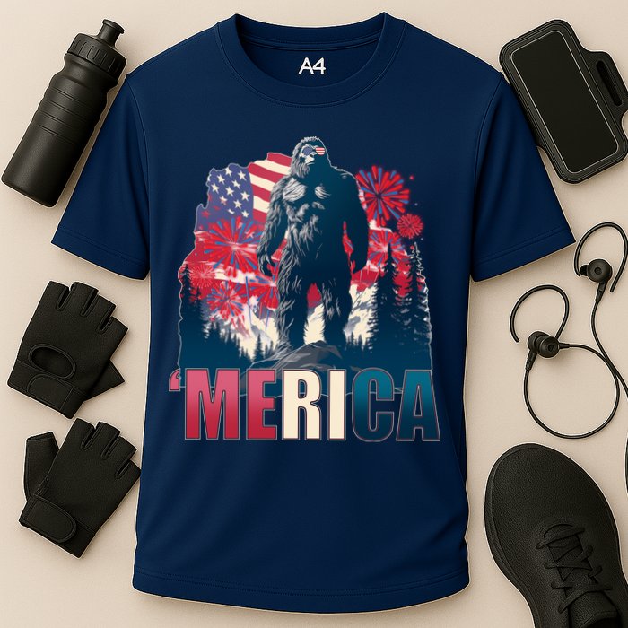 Patriotic Merica Bigfoot Sasquatch Performance Shirt