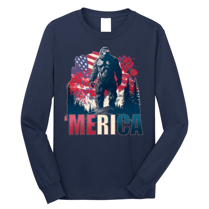 Patriotic Merica Bigfoot Sasquatch Long Sleeve Shirt