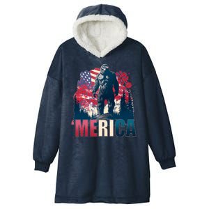 Patriotic Merica Bigfoot Sasquatch Hooded Wearable Blanket