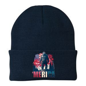 Patriotic Merica Bigfoot Sasquatch Knit Cap Winter Beanie