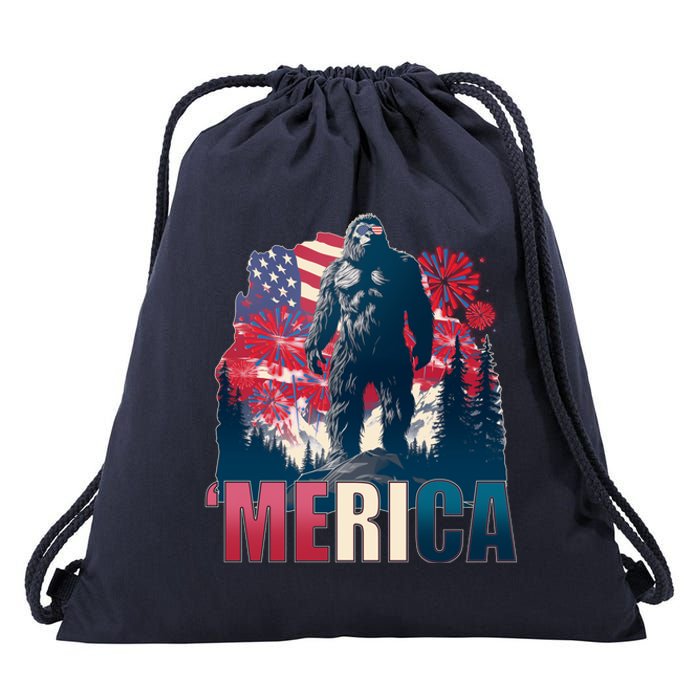 Patriotic Merica Bigfoot Sasquatch Drawstring Bag