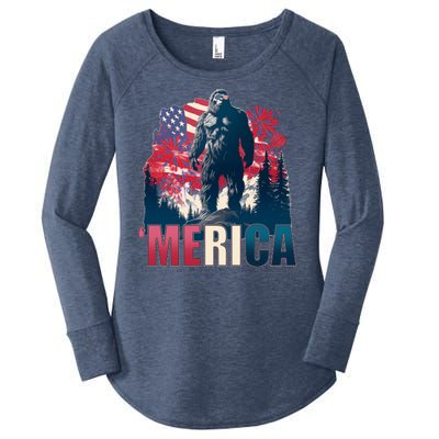 Patriotic Merica Bigfoot Sasquatch Women's Perfect Tri Tunic Long Sleeve Shirt