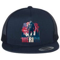 Patriotic Merica Bigfoot Sasquatch Flat Bill Trucker Hat