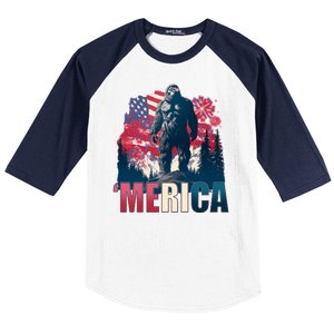 Patriotic Merica Bigfoot Sasquatch Baseball Sleeve Shirt