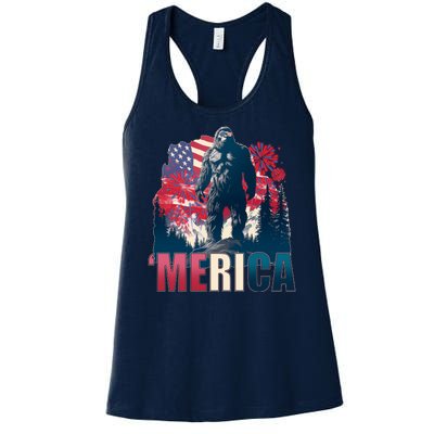 Patriotic Merica Bigfoot Sasquatch Women's Racerback Tank