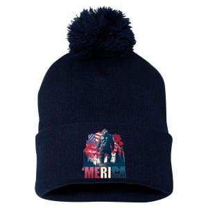 Patriotic Merica Bigfoot Sasquatch Pom Pom 12in Knit Beanie