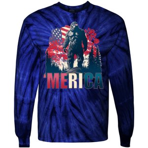 Patriotic Merica Bigfoot Sasquatch Tie-Dye Long Sleeve Shirt