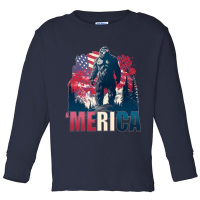 Patriotic Merica Bigfoot Sasquatch Toddler Long Sleeve Shirt