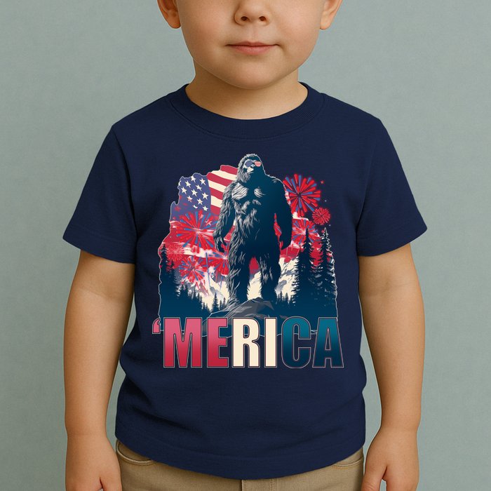 Patriotic Merica Bigfoot Sasquatch Toddler T-Shirt