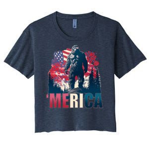 Patriotic Merica Bigfoot Sasquatch Women's Crop Top Tee