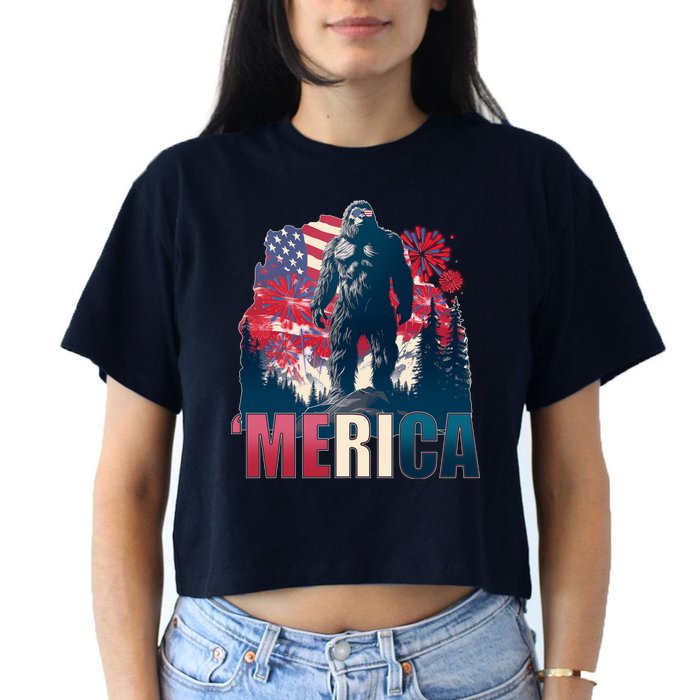 Patriotic Merica Bigfoot Sasquatch Crop Top