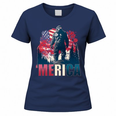 Patriotic Merica Bigfoot Sasquatch Women's T-Shirt