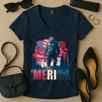 Patriotic Merica Bigfoot Sasquatch Women's V-Neck T-Shirt
