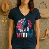 Patriotic Merica Bigfoot Sasquatch Women's V-Neck T-Shirt