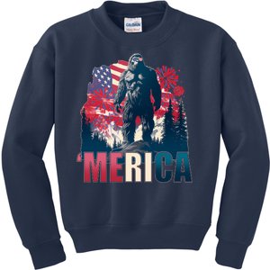 Patriotic Merica Bigfoot Sasquatch Kids Sweatshirt