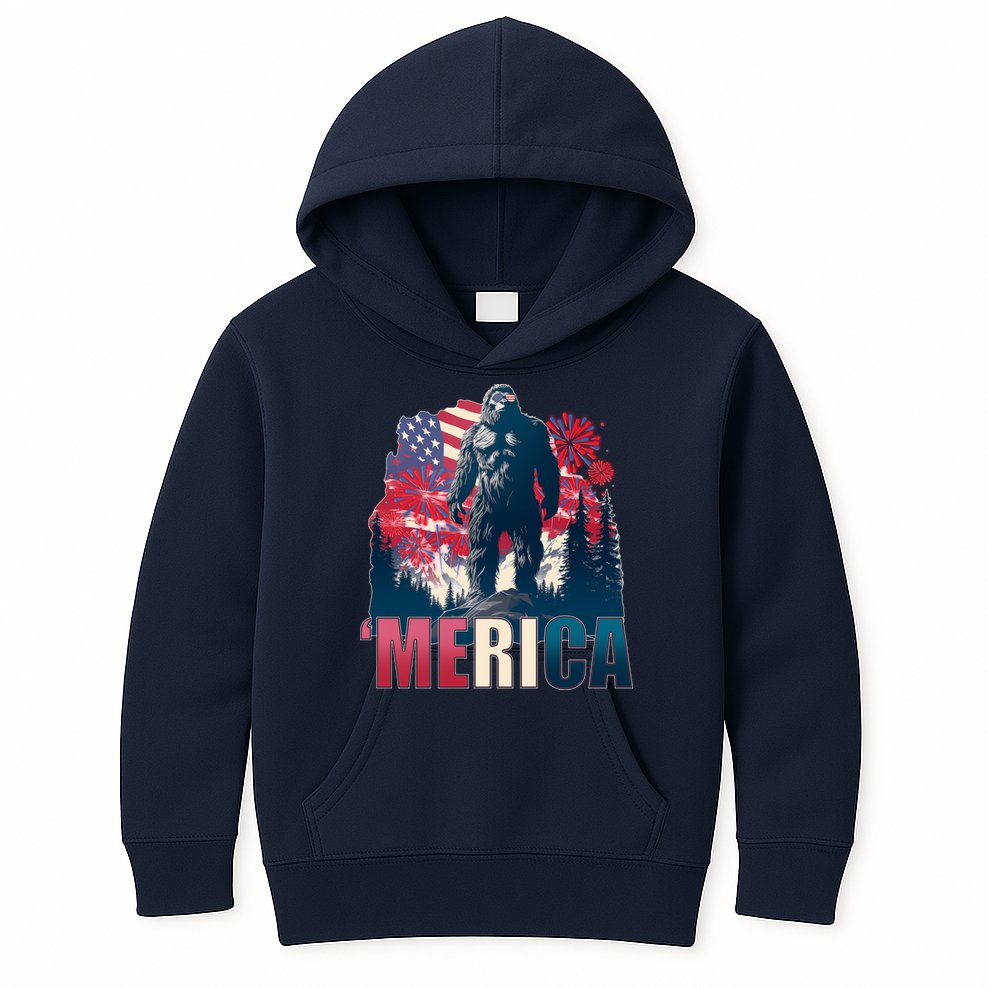 Patriotic Merica Bigfoot Sasquatch Kids Hoodie