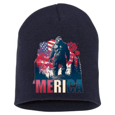 Patriotic Merica Bigfoot Sasquatch Short Acrylic Beanie