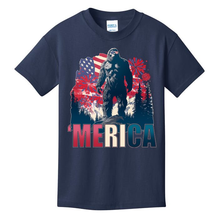 Patriotic Merica Bigfoot Sasquatch Kids T-Shirt