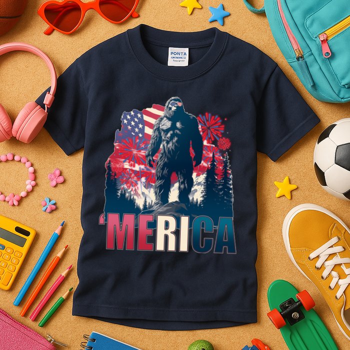 Patriotic Merica Bigfoot Sasquatch Kids T-Shirt