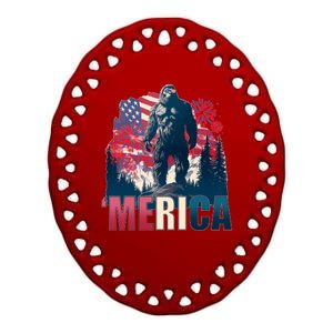 Patriotic Merica Bigfoot Sasquatch Ceramic Oval Ornament