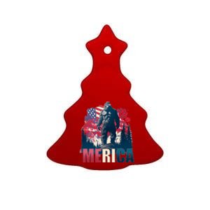 Patriotic Merica Bigfoot Sasquatch Ceramic Tree Ornament