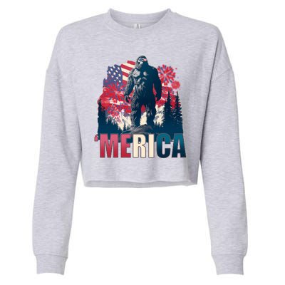 Patriotic Merica Bigfoot Sasquatch Cropped Pullover Crew