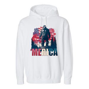 Patriotic Merica Bigfoot Sasquatch Garment-Dyed Fleece Hoodie