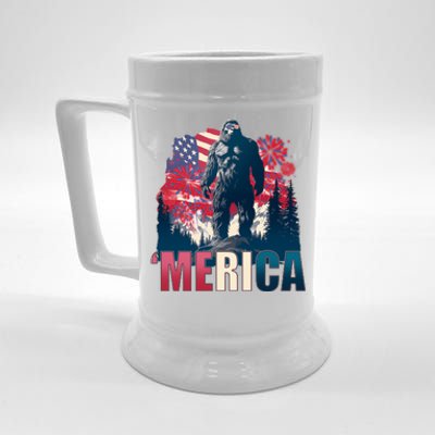 Patriotic Merica Bigfoot Sasquatch Beer Stein