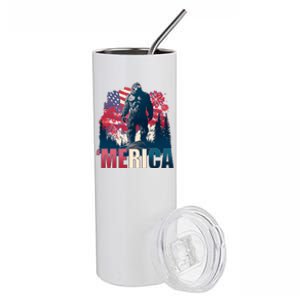 Patriotic Merica Bigfoot Sasquatch Stainless Steel Tumbler