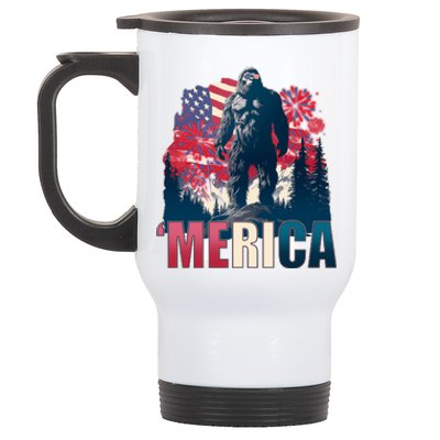 Patriotic Merica Bigfoot Sasquatch Stainless Steel Travel Mug