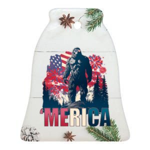 Patriotic Merica Bigfoot Sasquatch Ceramic Bell Ornament