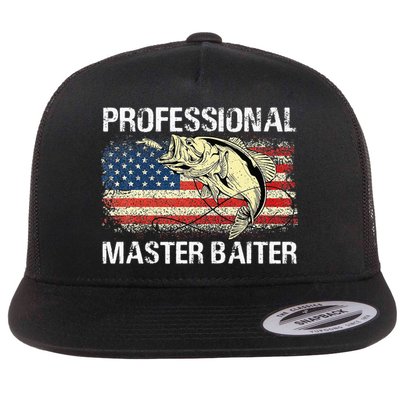 Professional Master Baiter Funny Fishing  American Flag Flat Bill Trucker Hat